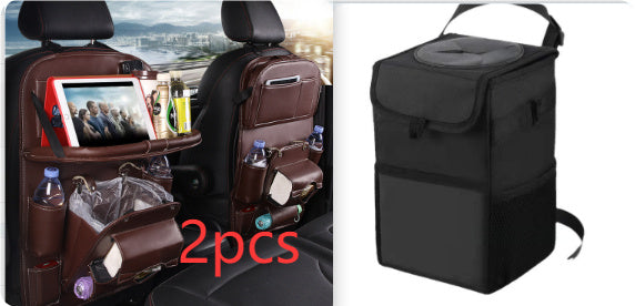 PU Leather Car Storage Bag Multifunction Seat Back Tray Hanging Bag Waterproof Car Organizer