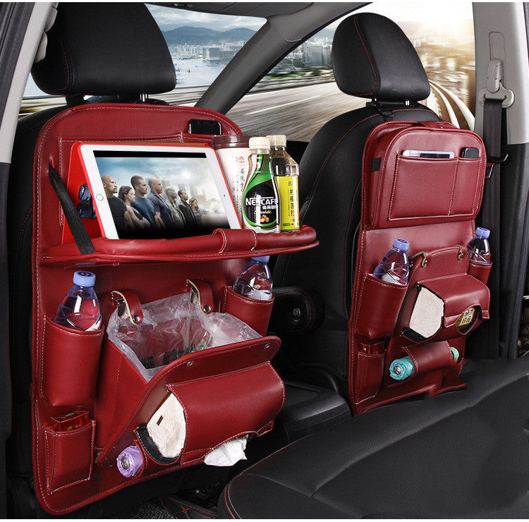 PU Leather Car Storage Bag Multifunction Seat Back Tray Hanging Bag Waterproof Car Organizer