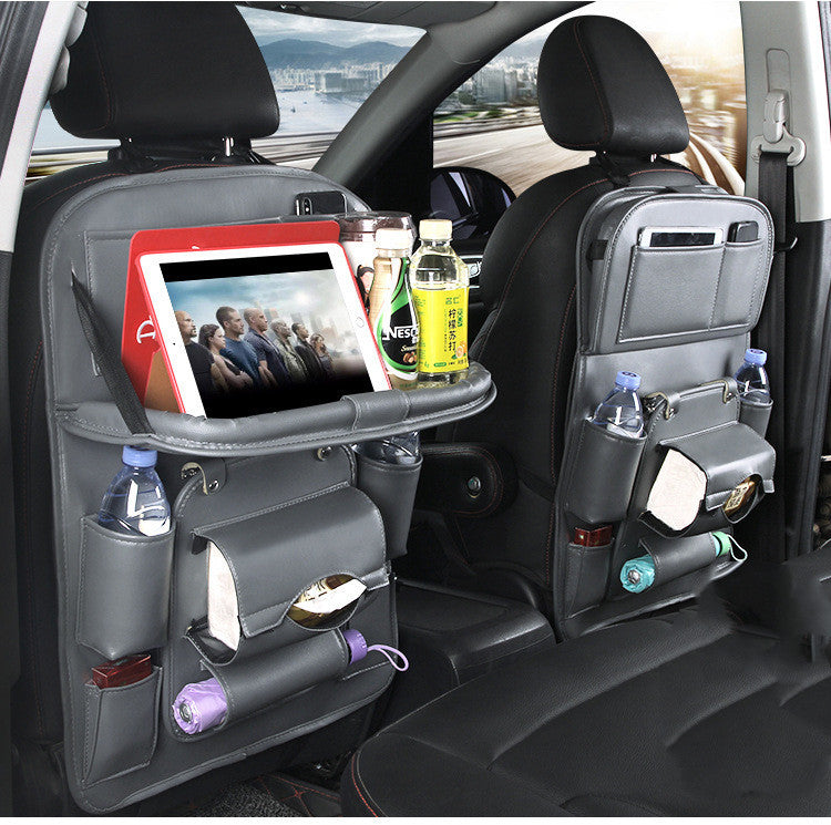 PU Leather Car Storage Bag Multifunction Seat Back Tray Hanging Bag Waterproof Car Organizer