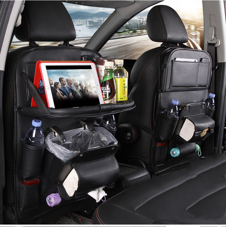 PU Leather Car Storage Bag Multifunction Seat Back Tray Hanging Bag Waterproof Car Organizer