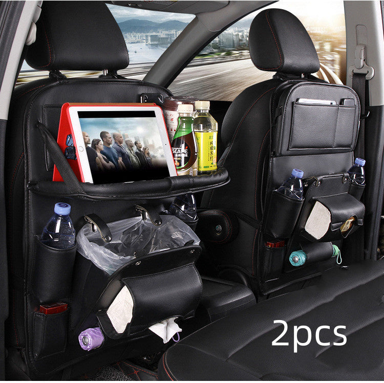 PU Leather Car Storage Bag Multifunction Seat Back Tray Hanging Bag Waterproof Car Organizer