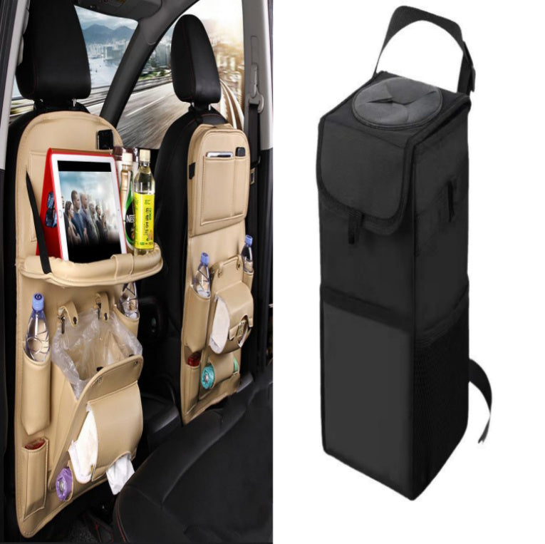 PU Leather Car Storage Bag Multifunction Seat Back Tray Hanging Bag Waterproof Car Organizer