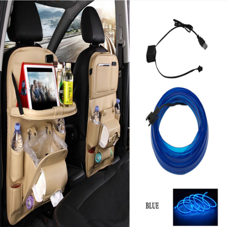 PU Leather Car Storage Bag Multifunction Seat Back Tray Hanging Bag Waterproof Car Organizer