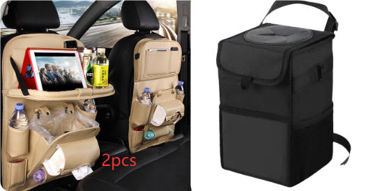 PU Leather Car Storage Bag Multifunction Seat Back Tray Hanging Bag Waterproof Car Organizer