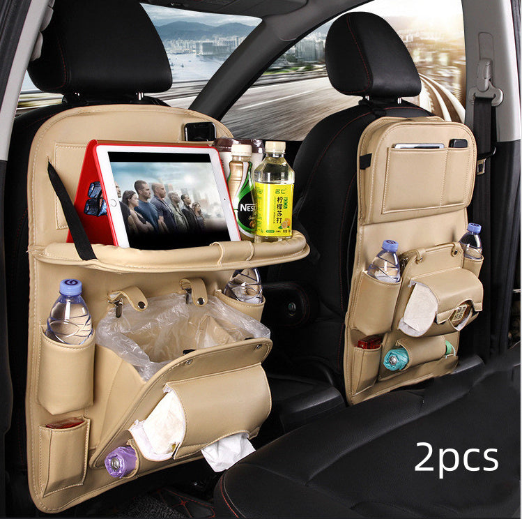 PU Leather Car Storage Bag Multifunction Seat Back Tray Hanging Bag Waterproof Car Organizer