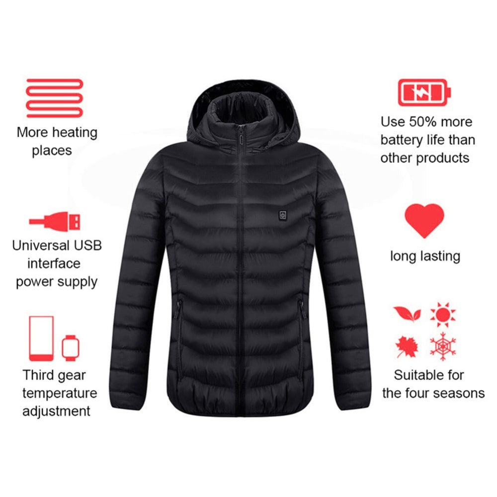 Winter Heated Jacket USB Electric Cotton Coat Zip-up Heater Thermal Vest For Men