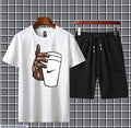 2 PCS Men's Jersey Printed T-Shirt & Shorts Tracksuit