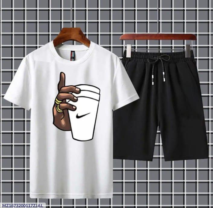 2 PCS Men's Jersey Printed T-Shirt & Shorts Tracksuit