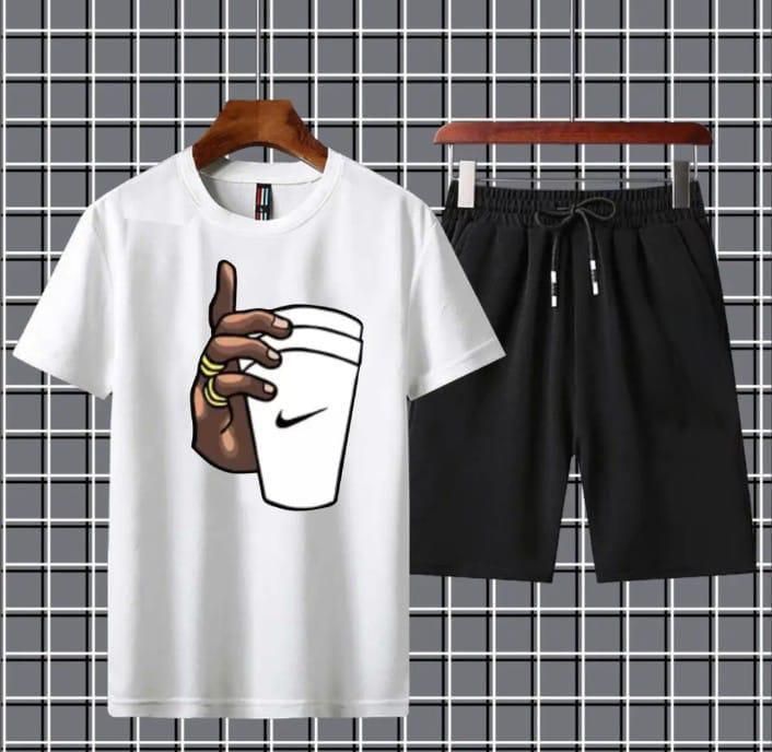 2 PCS Men's Jersey Printed T-Shirt & Shorts Tracksuit