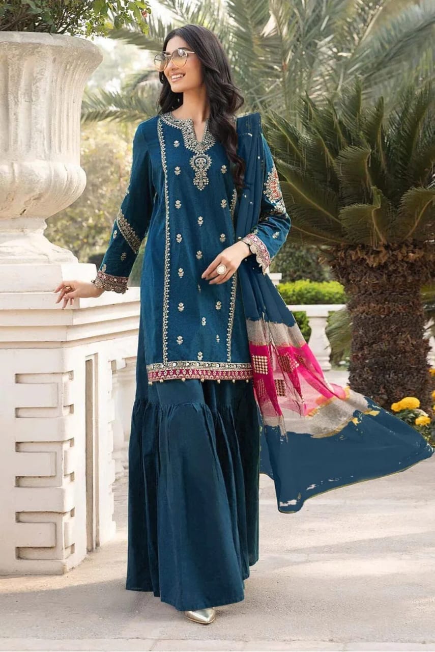 3 Pcs Women's Unstitched Embroidered Suit