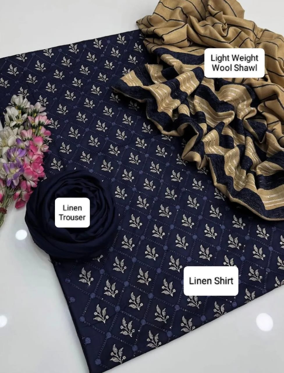 Women Linen Embroidered Suit