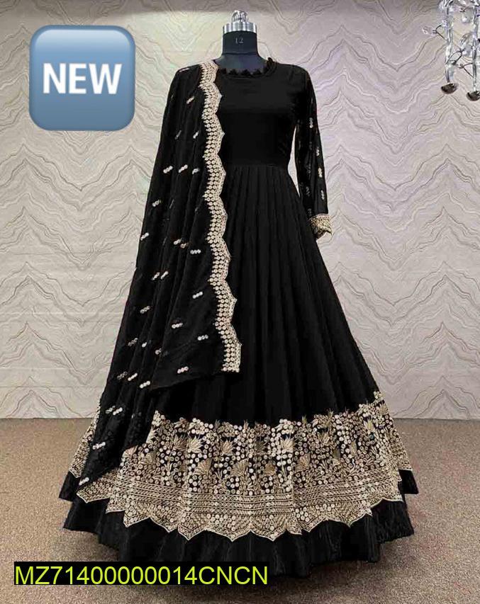 3 Pcs women's Stitched Silk Embroidered Maxi