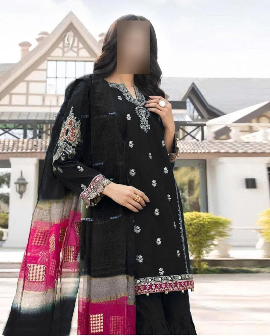 3 Pcs Women's Unstitched Embroidered Suit