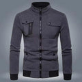 Men's Fleece Bomber Jacket - 1 Pc in Gray, Collared and Plain Style
