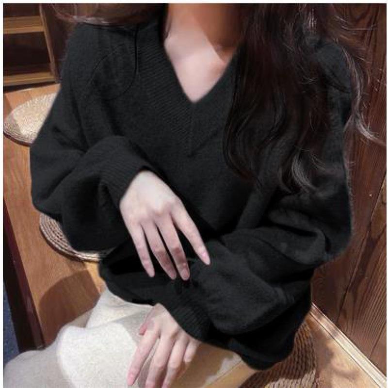 V Neck Sweater Women's Winter New Loose Lazy Style Long Sleeved Sweater for Women