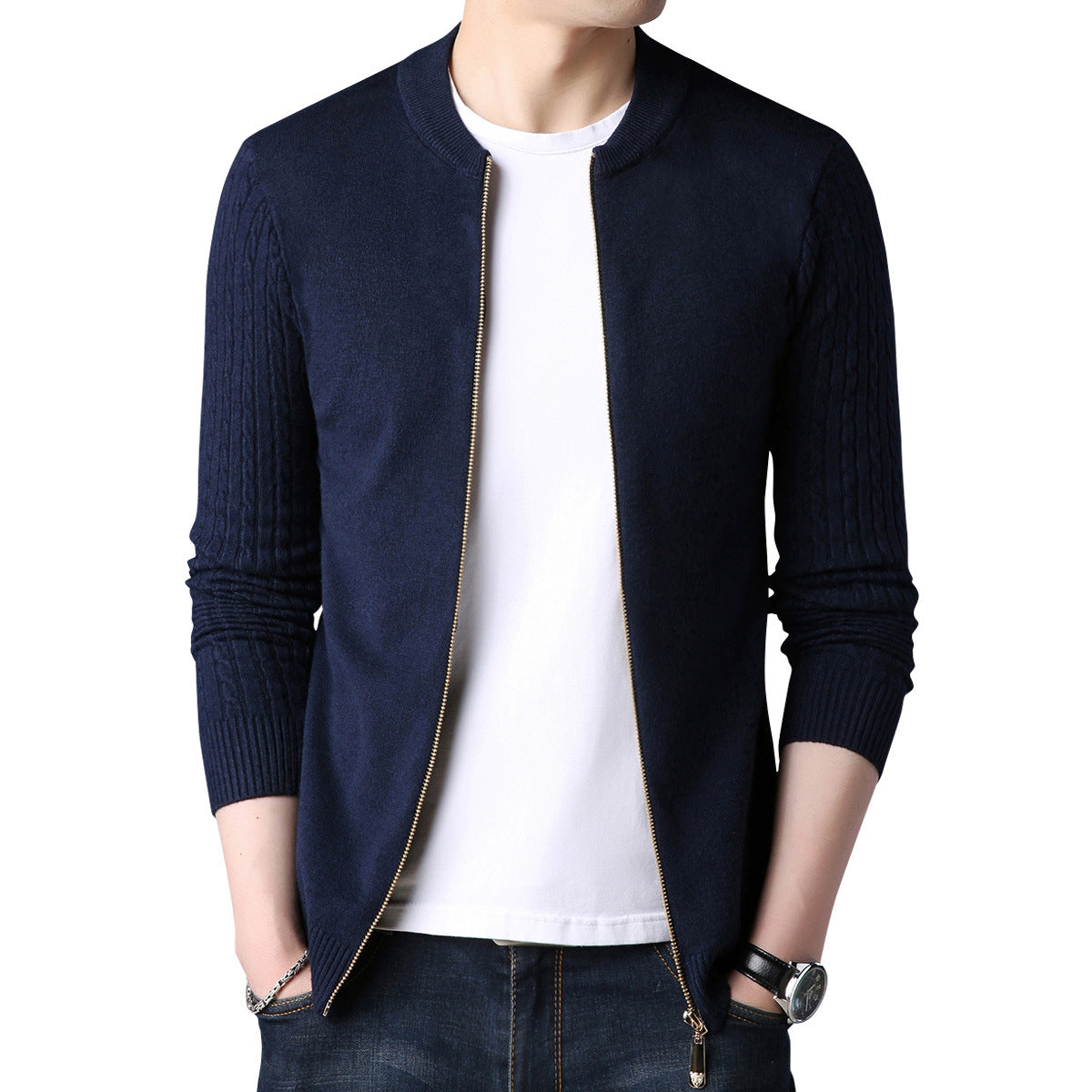 Men's Sweater Cardigan Fashion Korean Style Stand Collar Sweater