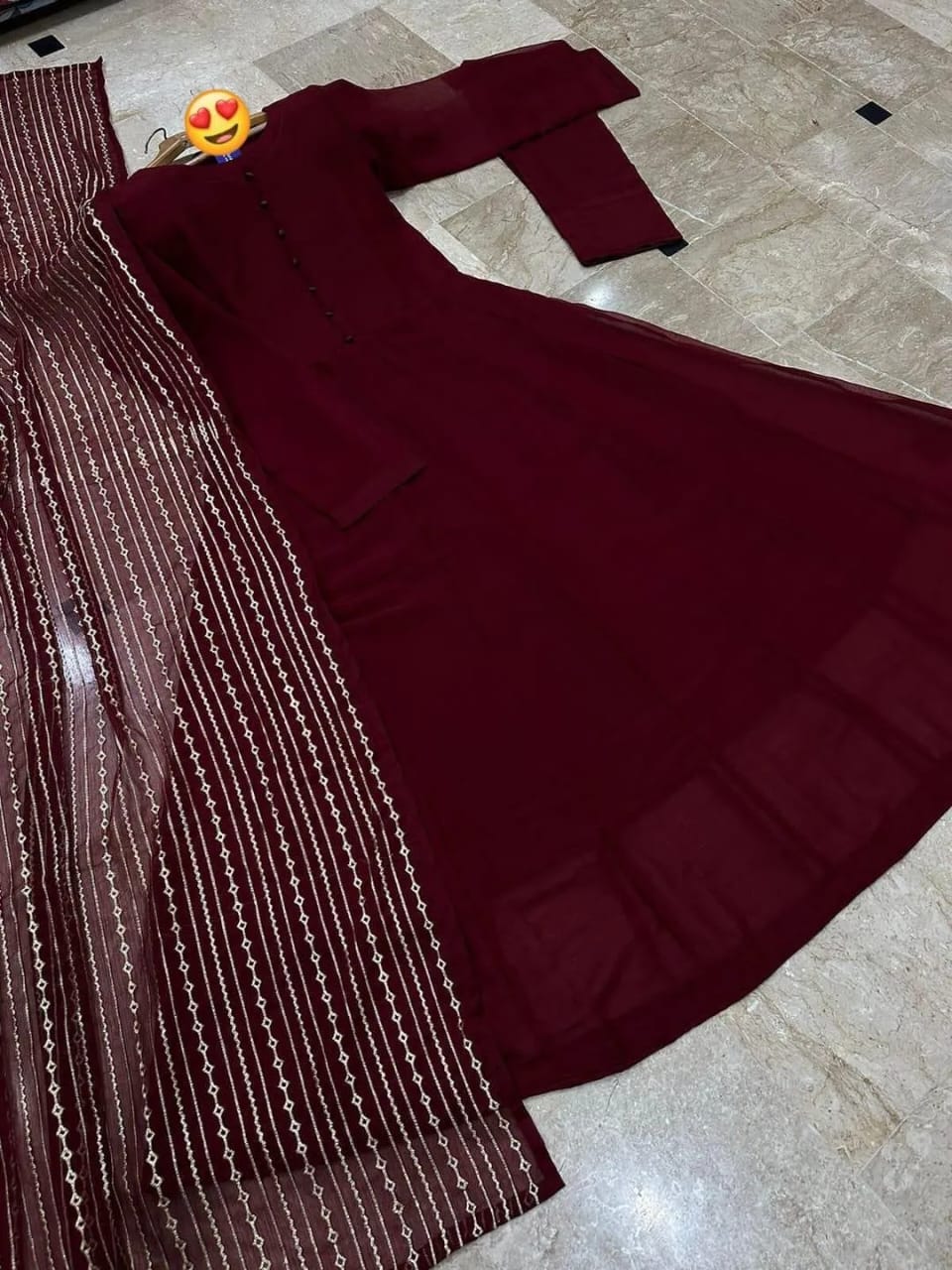 3 Pcs Women's Stitched Chiffon Plain Frock