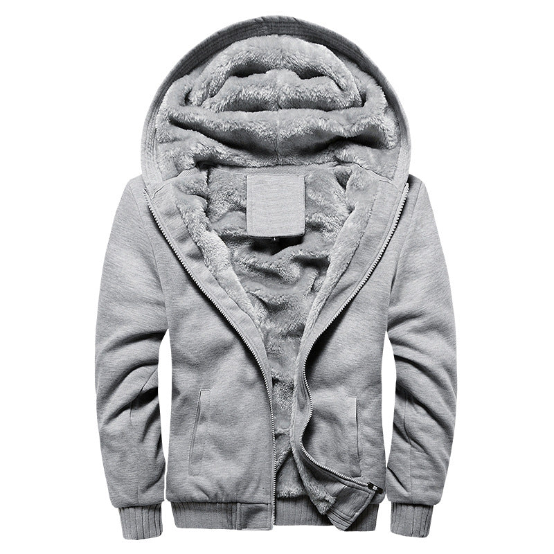 Cardigan Hooded Casual Fleece Lined Large Size Zipper Fat Winter Coat