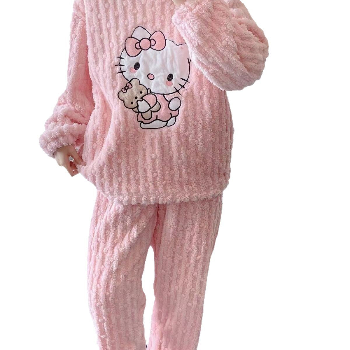 Hello Kitty Bear Coral Fleece Pajamas Winter Flannel Thickened Clothes