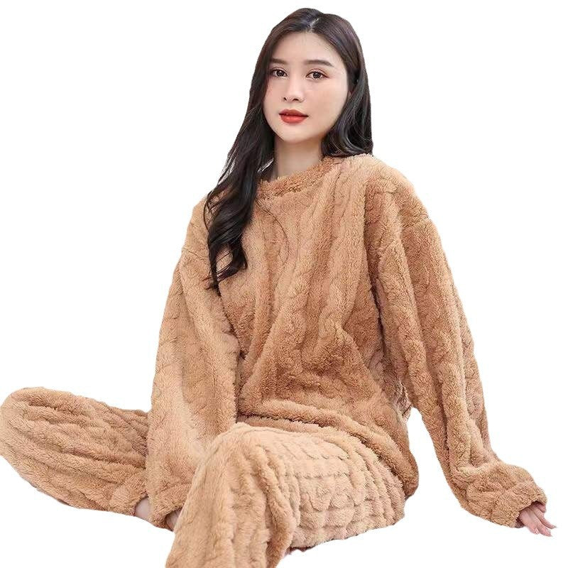 Jacquard Flannel Warm Suit Thickened Thermal Couple Loungewear