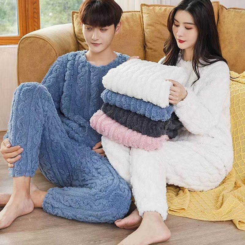 Jacquard Flannel Warm Suit Thickened Thermal Couple Loungewear
