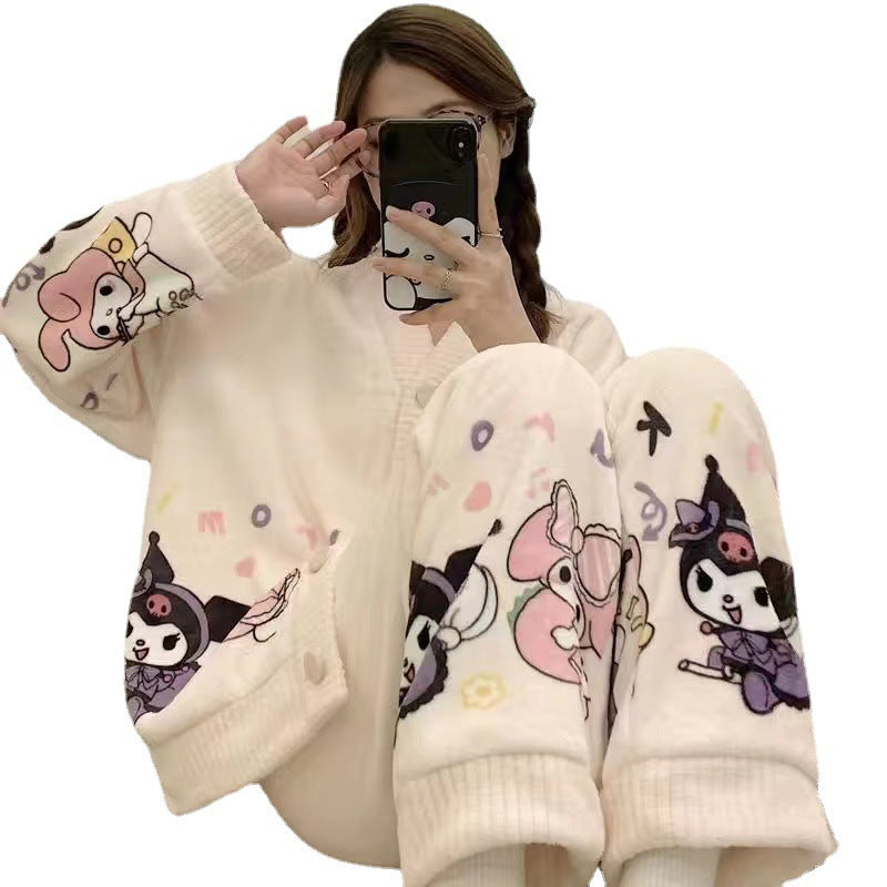 Kulomi Pajamas Women's Winter Coral Fleece Thickened Cartoon Cute Flannel Outfit