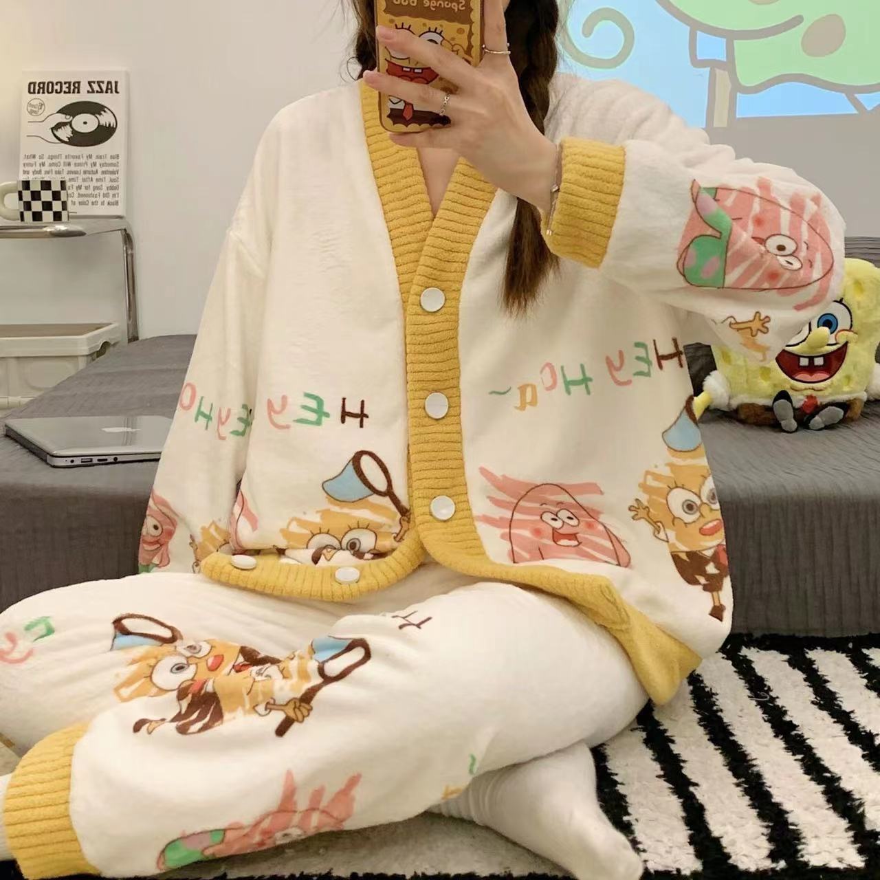 Kulomi Pajamas Women's Winter Coral Fleece Thickened Cartoon Cute Flannel Outfit