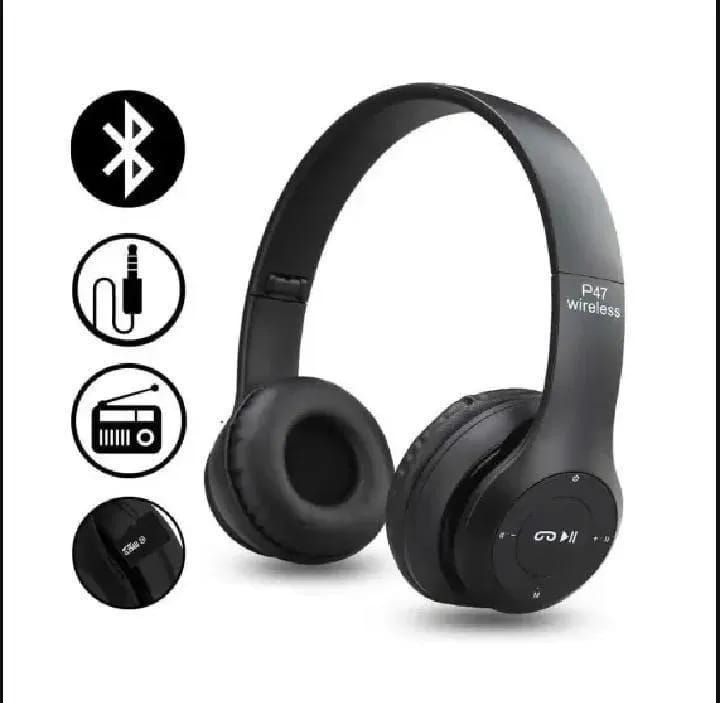 Black Long Lasting Battery with Fast Charge 47 Wireless Neckband