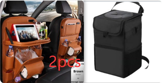 PU Leather Car Storage Bag Multifunction Seat Back Tray Hanging Bag Waterproof Car Organizer