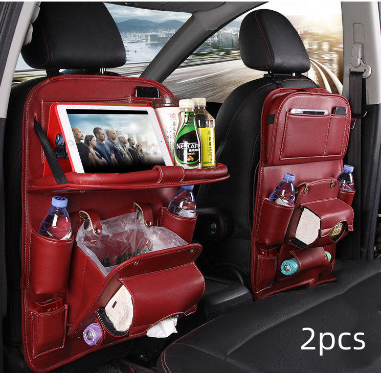 PU Leather Car Storage Bag Multifunction Seat Back Tray Hanging Bag Waterproof Car Organizer